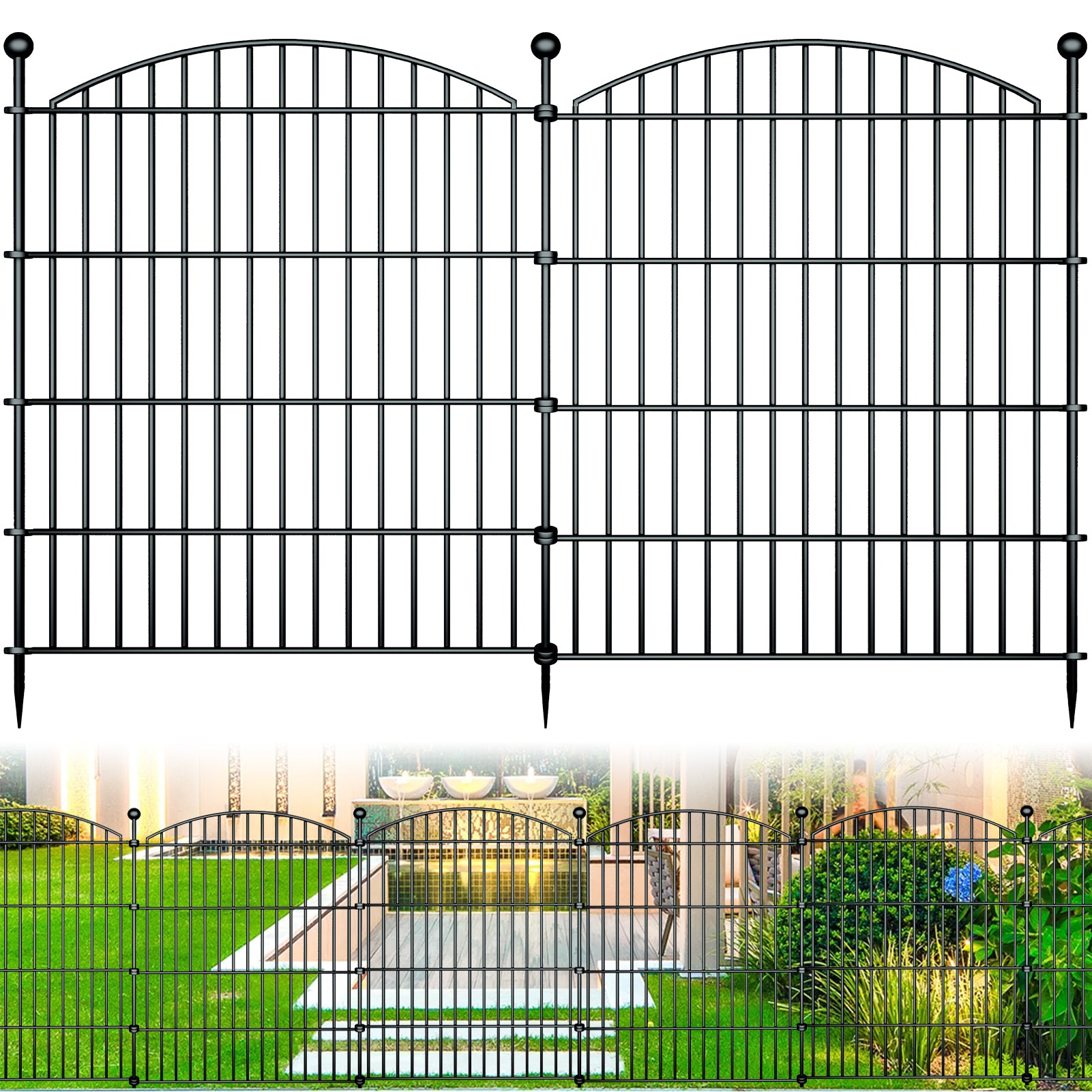 10 Panels Garden Fence Dog Fence Outdoor for Yard, 32in H x 23.6ft L Rustproof Metal Fencing with Ground Stakes | No Dig Animal Proof Containment for Pets/Rabbits | Durable Patio Security Panels