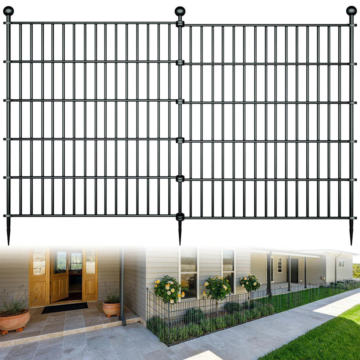 10 Panels Garden Fence Dog Fence Outdoor for Yard,32in H x 23.6ft L Rustproof Metal Fencing with Ground Stakes|No Dig Temporary Animal Proof Containment for Pets/Rabbits|Durable Patio Security Panels
