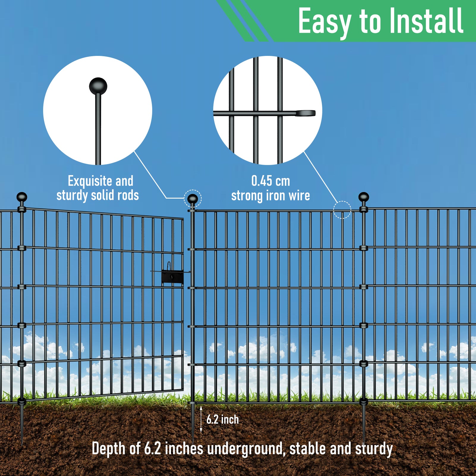 10 Panels Garden Fence Dog Fence Outdoor for Yard,32in H x 23.6ft L Rustproof Metal Fencing with Ground Stakes|No Dig Temporary Animal Proof Containment for Pets/Rabbits|Durable Patio Security Panels