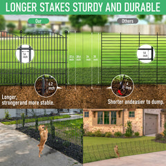 10 Panels Garden Fence Dog Fence Outdoor for Yard, 32in H x 23.6ft L Rustproof Metal Fencing with Ground Stakes | No Dig Animal Proof Containment for Pets/Rabbits | Durable Patio Security Panels