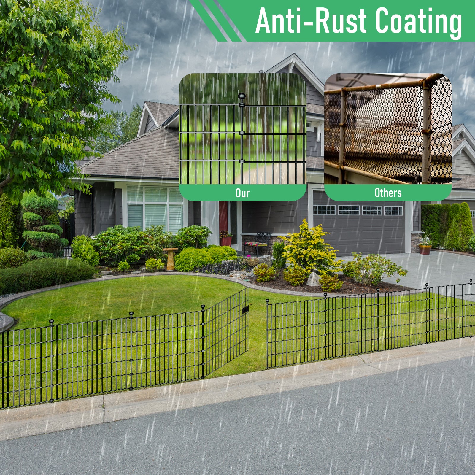 10 Panels Garden Fence Dog Fence Outdoor for Yard,32in H x 23.6ft L Rustproof Metal Fencing with Ground Stakes|No Dig Temporary Animal Proof Containment for Pets/Rabbits|Durable Patio Security Panels