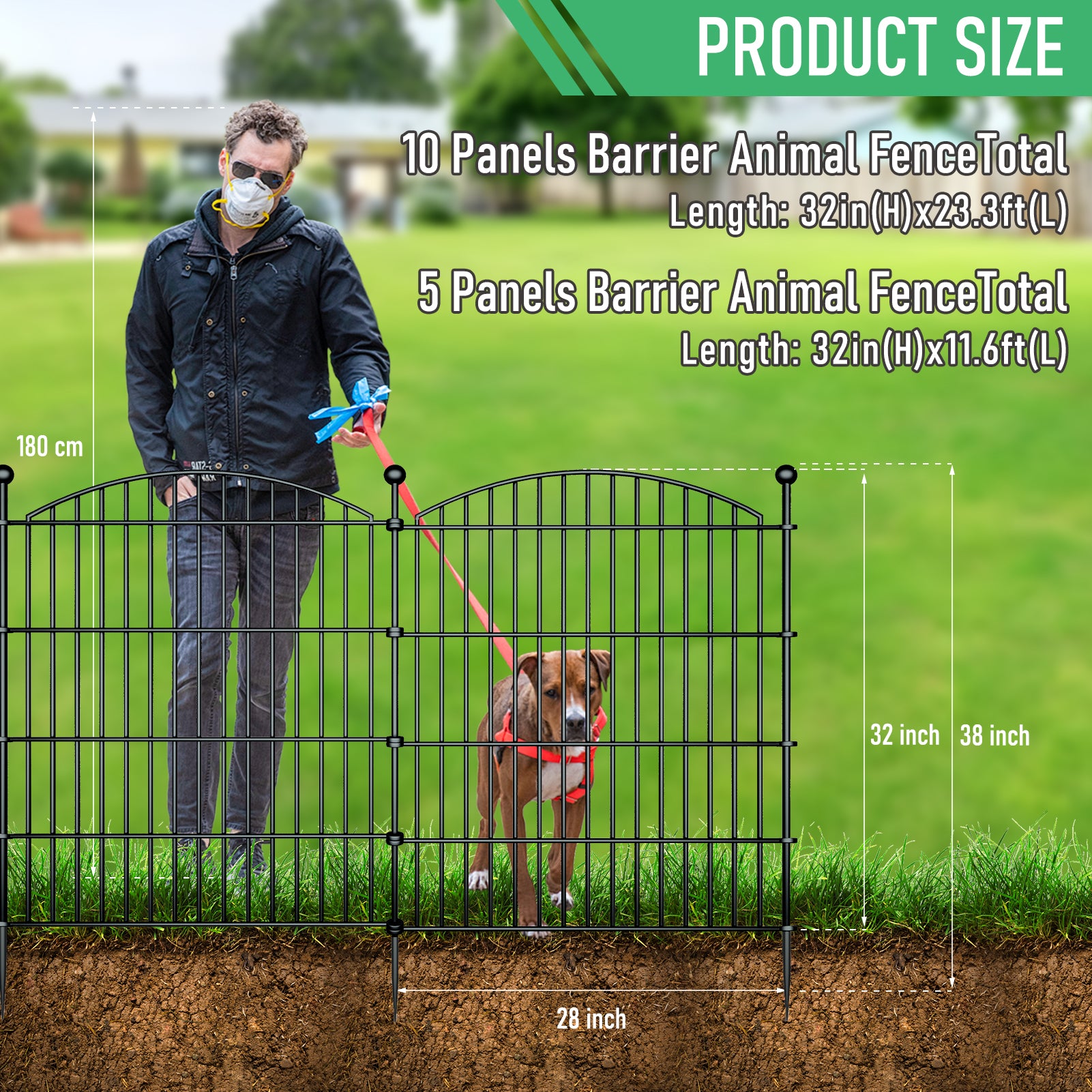 10 Panels Garden Fence Dog Fence Outdoor for Yard, 32in H x 23.6ft L Rustproof Metal Fencing with Ground Stakes | No Dig Animal Proof Containment for Pets/Rabbits | Durable Patio Security Panels