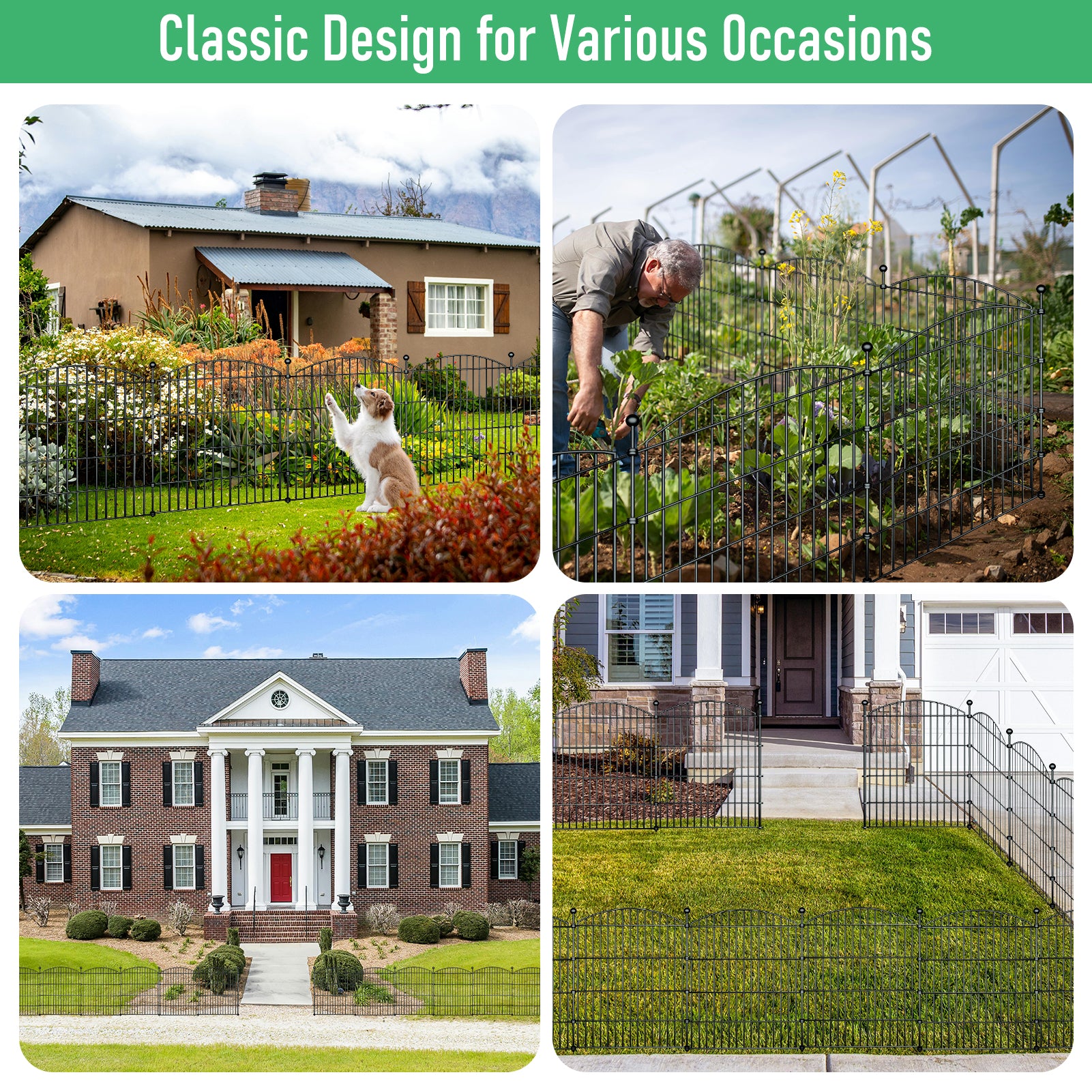 10 Panels Garden Fence Dog Fence Outdoor for Yard, 32in H x 23.6ft L Rustproof Metal Fencing with Ground Stakes | No Dig Animal Proof Containment for Pets/Rabbits | Durable Patio Security Panels