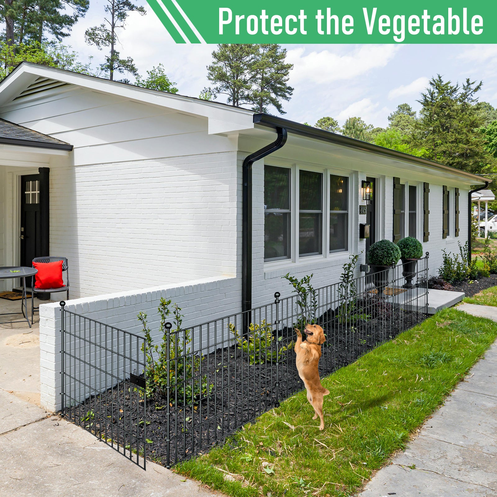 10 Panels Garden Fence Dog Fence Outdoor for Yard,32in H x 23.6ft L Rustproof Metal Fencing with Ground Stakes|No Dig Temporary Animal Proof Containment for Pets/Rabbits|Durable Patio Security Panels