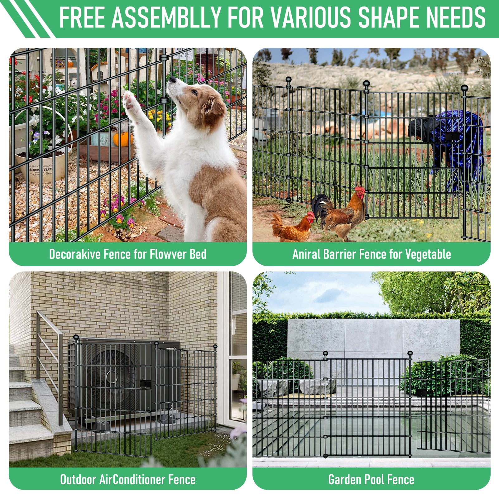 10 Panels Garden Fence Dog Fence Outdoor for Yard,32in H x 23.6ft L Rustproof Metal Fencing with Ground Stakes|No Dig Temporary Animal Proof Containment for Pets/Rabbits|Durable Patio Security Panels