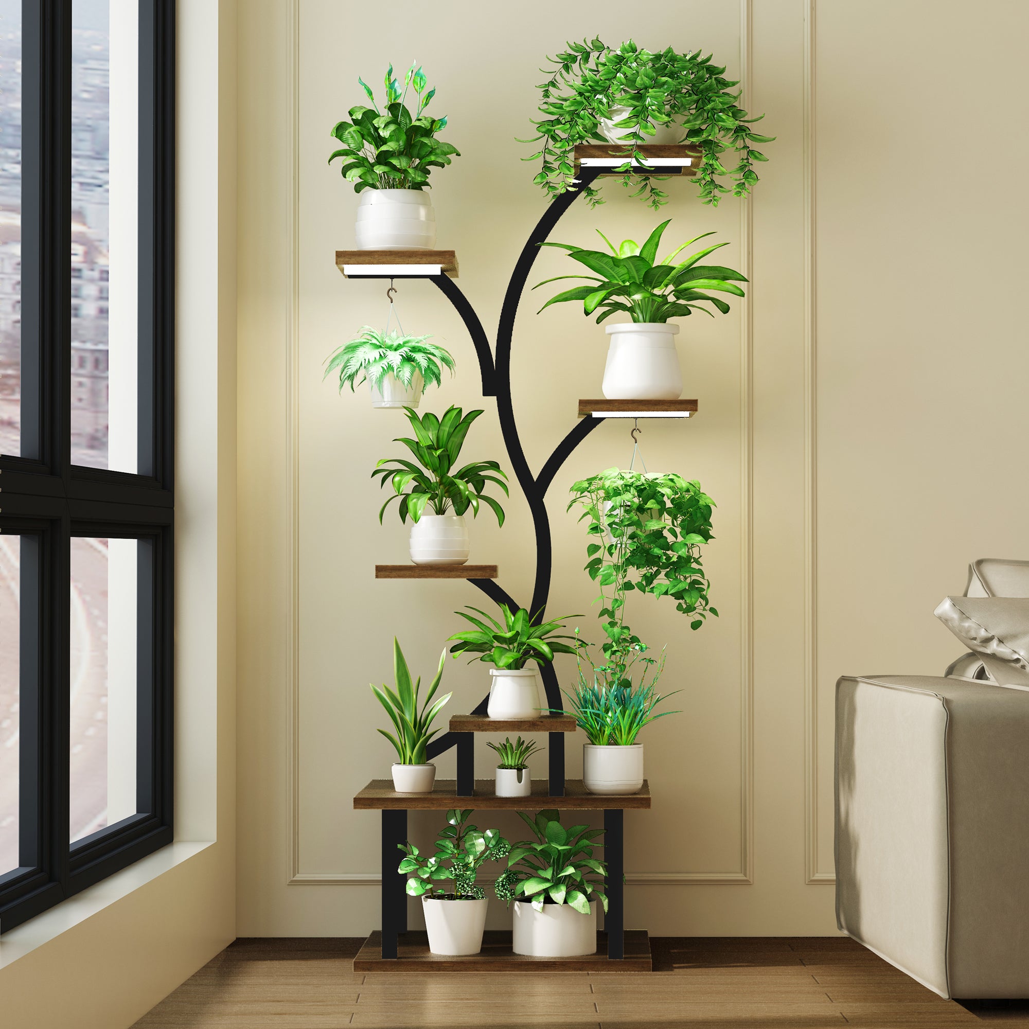 7-Tiered Plant Stand With Grow Lights - 62.8" Tall Indoor Shelf for Multiple Plants, Metal Flower Holder Rack for Home