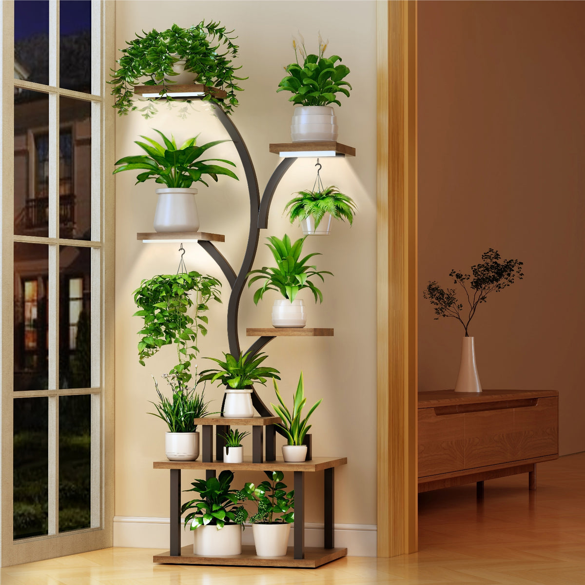 multiple plant stand indoor 7-Tiered Plant Stand With Grow Lights - 62.8" Tall Indoor Shelf for Multiple Plants, Metal Flower Holder Rack for Home
