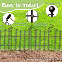 10 Panels Garden Fence Dog Fence Outdoor for Yard, 32in H x 23.6ft L Rustproof Metal Fencing with Ground Stakes | No Dig Animal Proof Containment for Pets/Rabbits | Durable Patio Security Panels