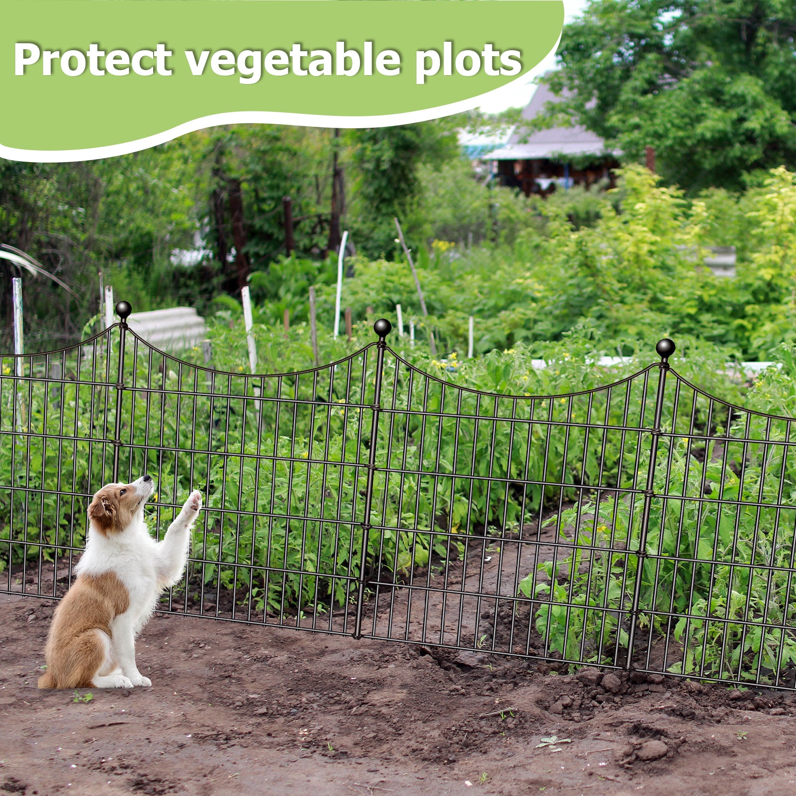 10 Panels Garden Fence Dog Fence Outdoor for Yard, 32in H x 23.6ft L Rustproof Metal Fencing with Ground Stakes | No Dig Animal Proof Containment for Pets/Rabbits | Durable Patio Security Panels