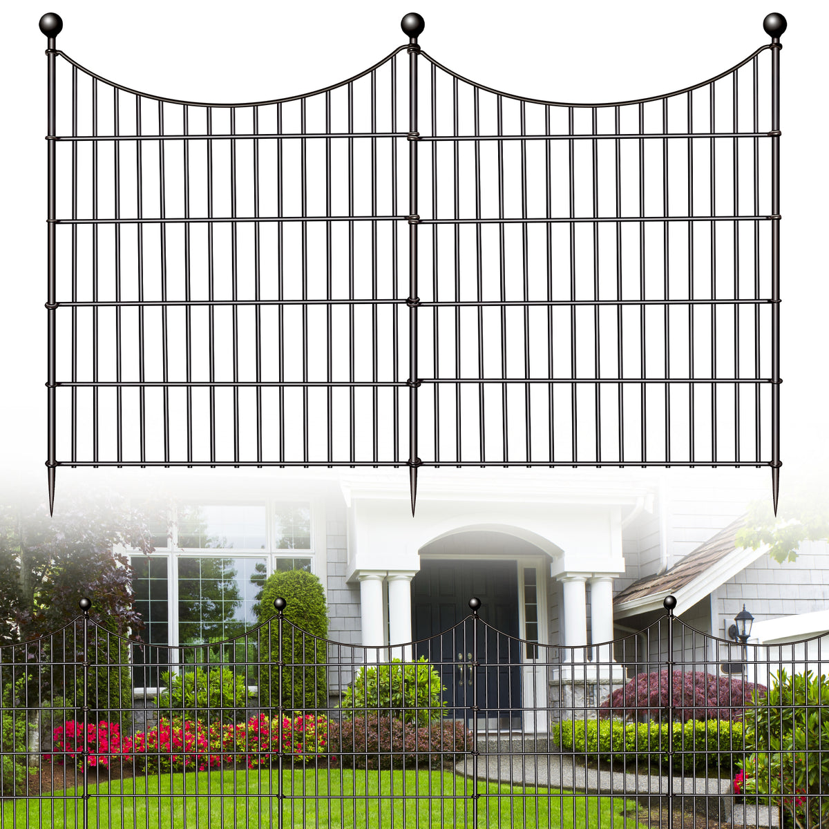 10 Panels Garden Fence Dog Fence Outdoor for Yard, 32in H x 23.6ft L Rustproof Metal Fencing with Ground Stakes | No Dig Animal Proof Containment for Pets/Rabbits | Durable Patio Security Panels