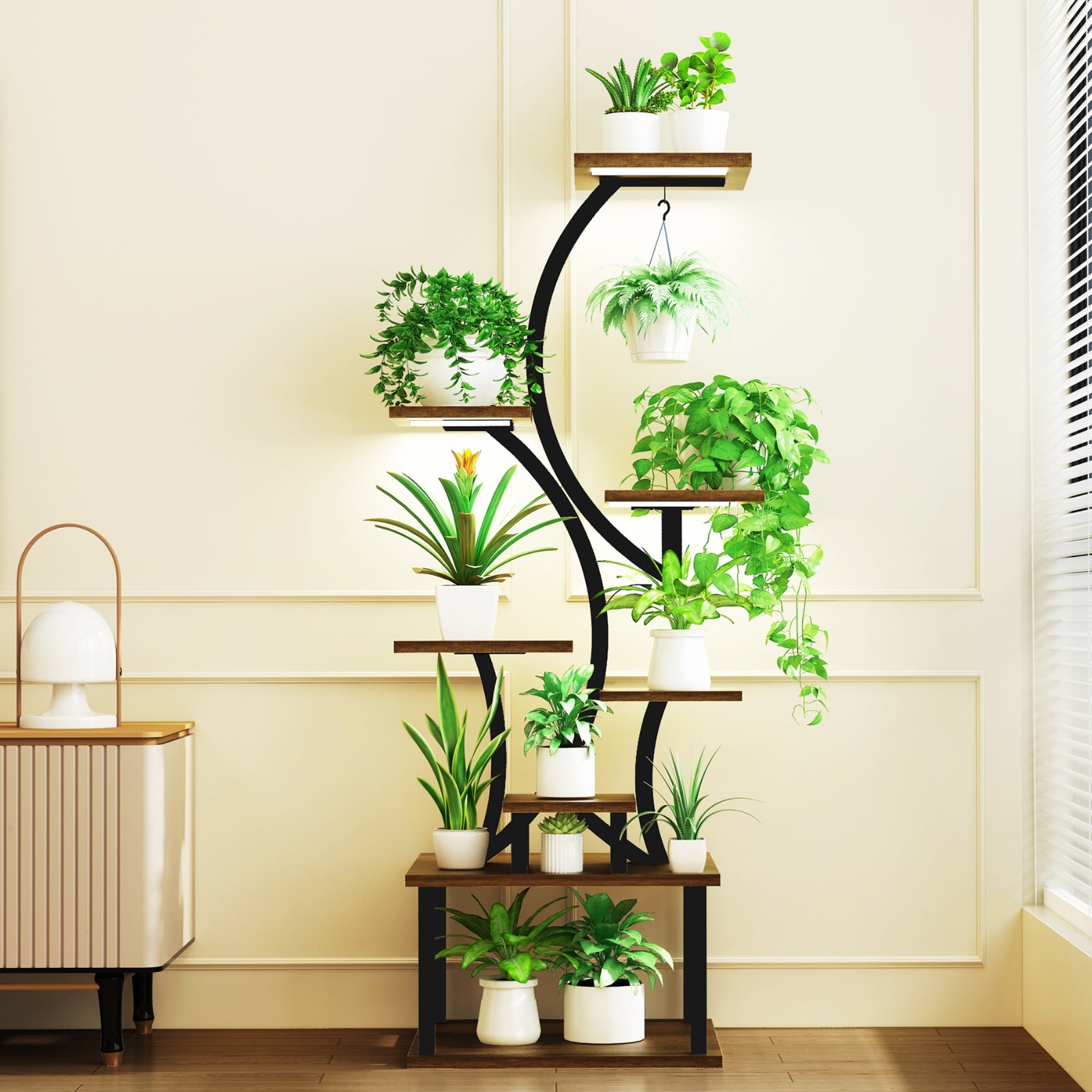 tall indoor plant pot stand 8-Tiered Plant Stand With Grow Lights