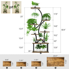 8-Tiered Plant Stand With Grow Lights - 60.4" Tall Indoor Plant Shelf, Multiple Metal Flower Holder Rack for Home