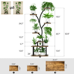 7-Tiered Plant Stand With Grow Lights - 62.8" Tall Indoor Shelf for Multiple Plants, Metal Flower Holder Rack for Home